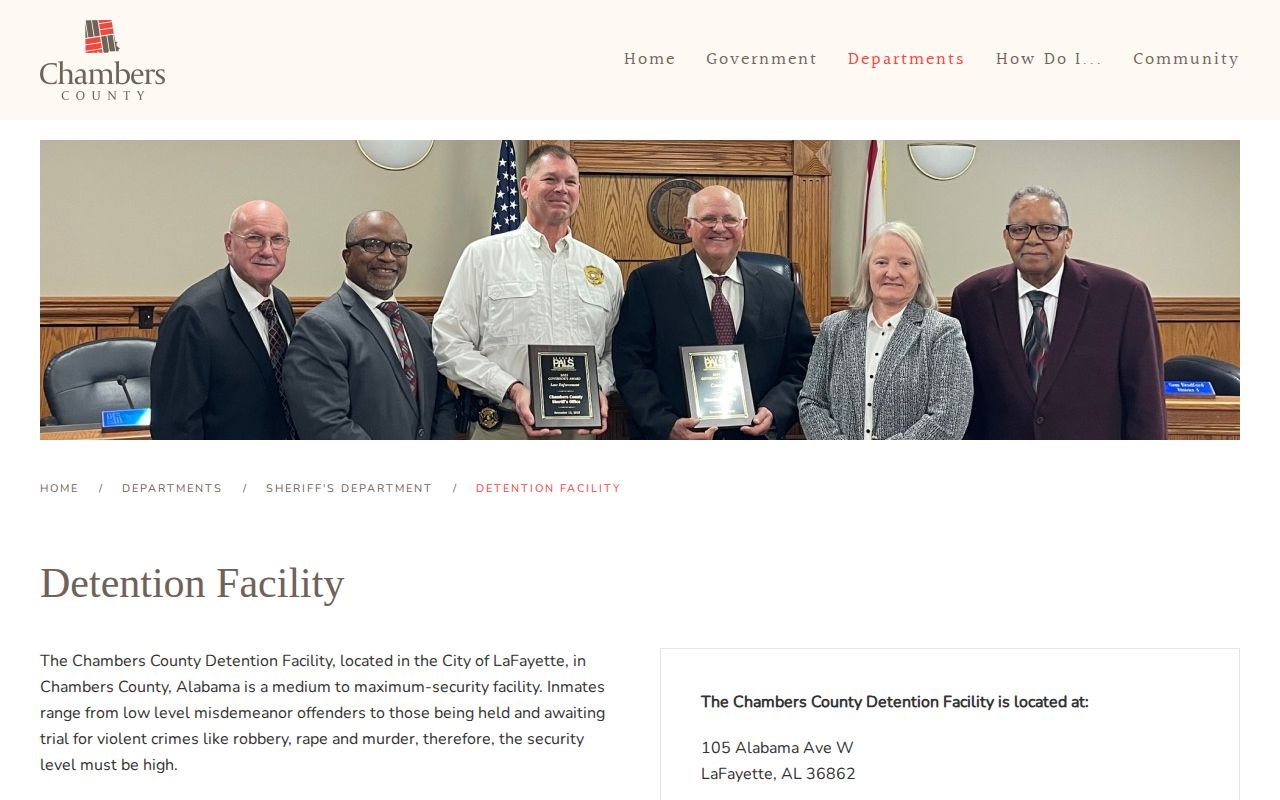 Chambers County Detention Facility official page with inmate search link
