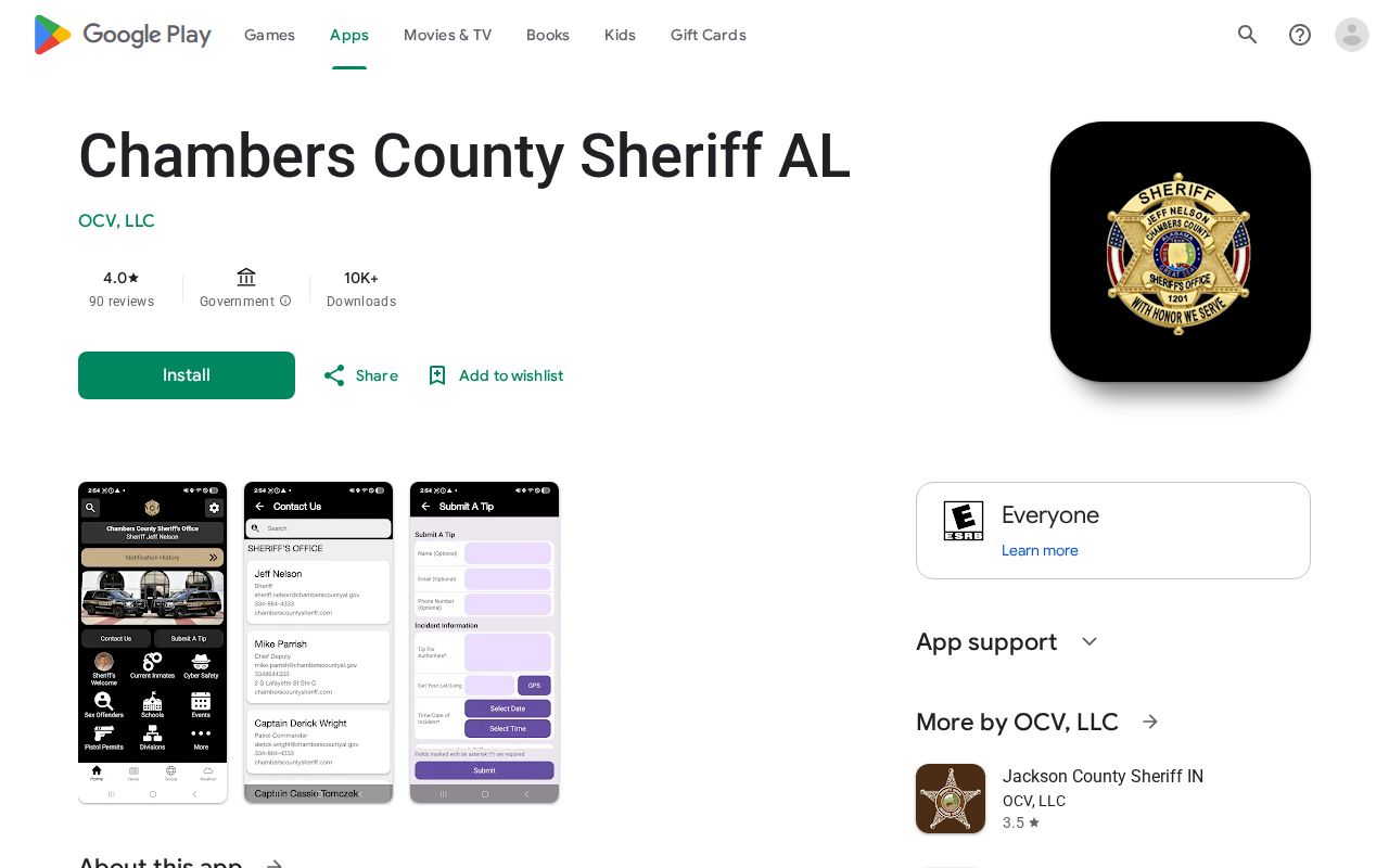 Chambers County Sheriff AL mobile app listing