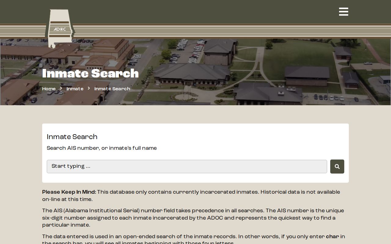 Alabama Department of Corrections inmate search fields