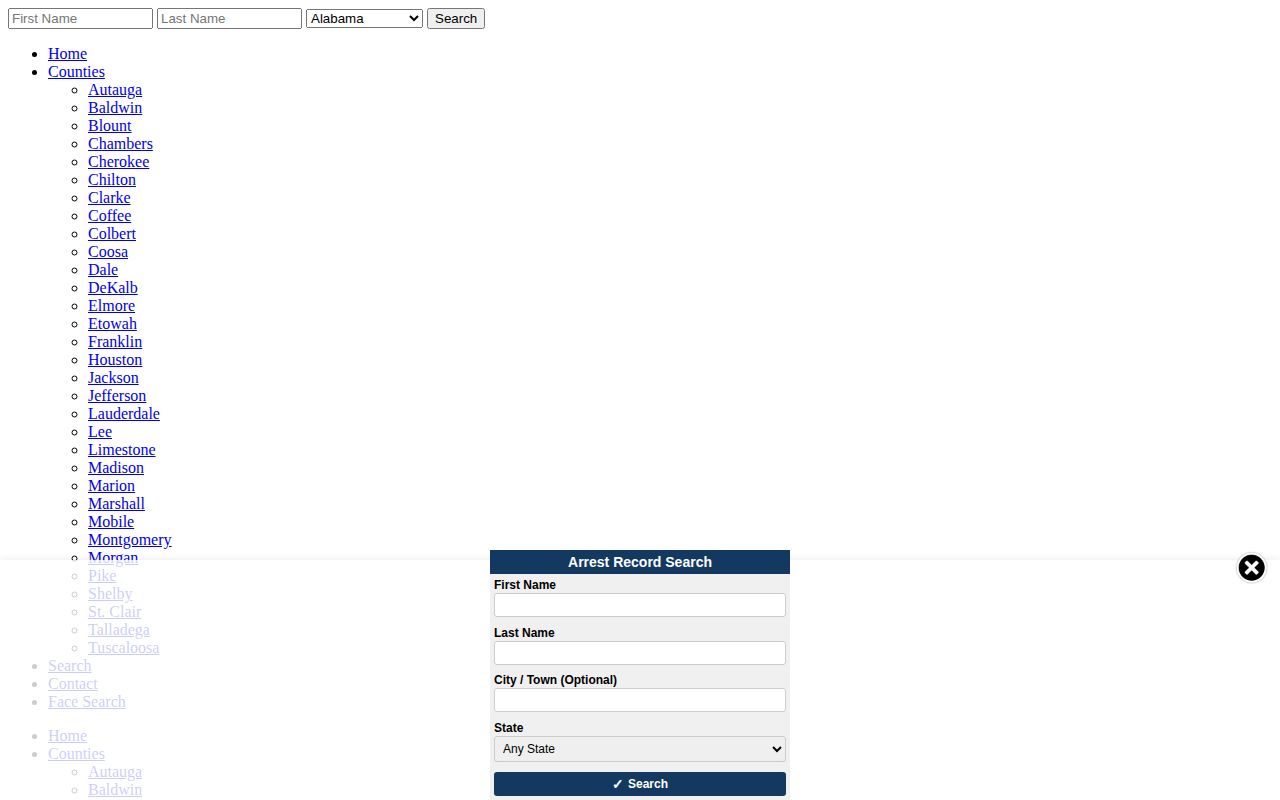 Arrests.org Alabama Chambers County section search controls