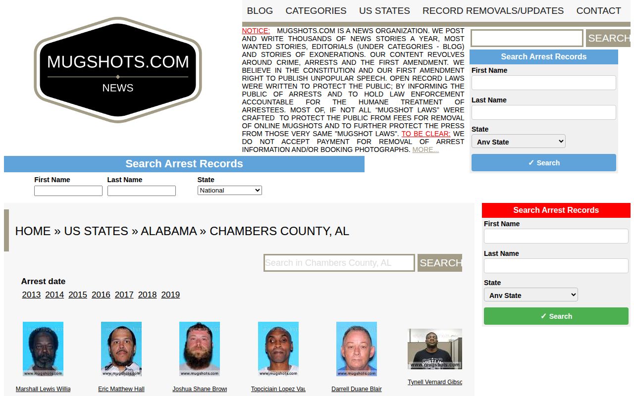 Mugshots.com Chambers County Alabama section header