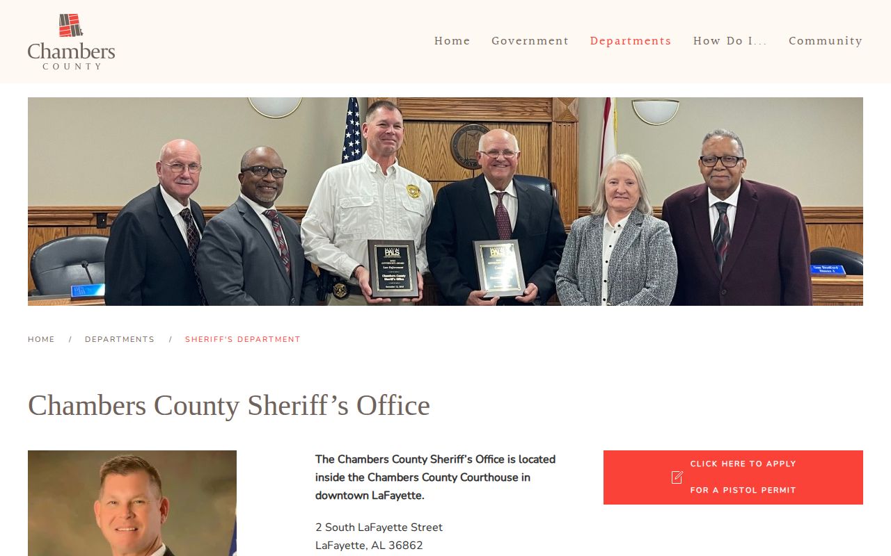 Chambers County Sheriff's Department official page with app and most-wanted description