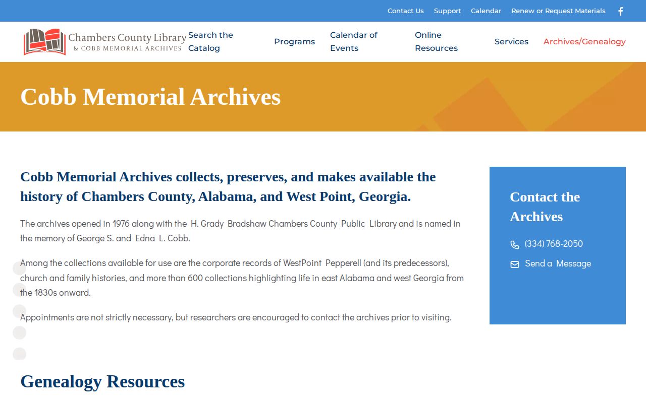 Chambers County Library Cobb Archives and Genealogy newspaper holdings