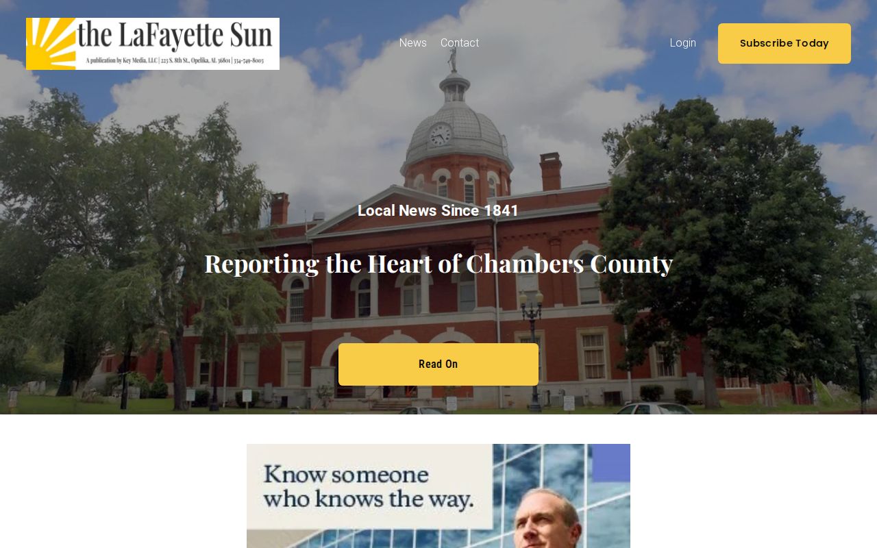 The LaFayette Sun newspaper home page covering Chambers County