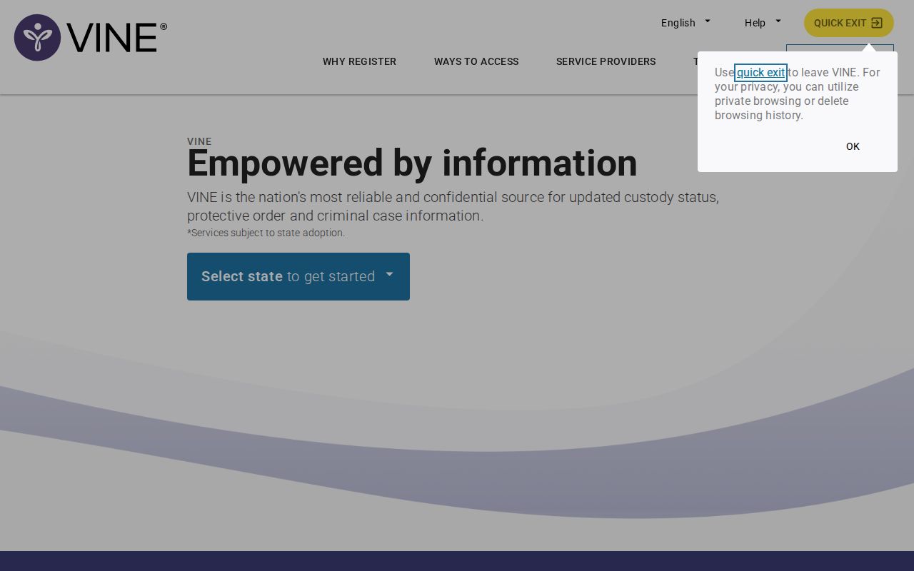 VINELink custody search landing page
