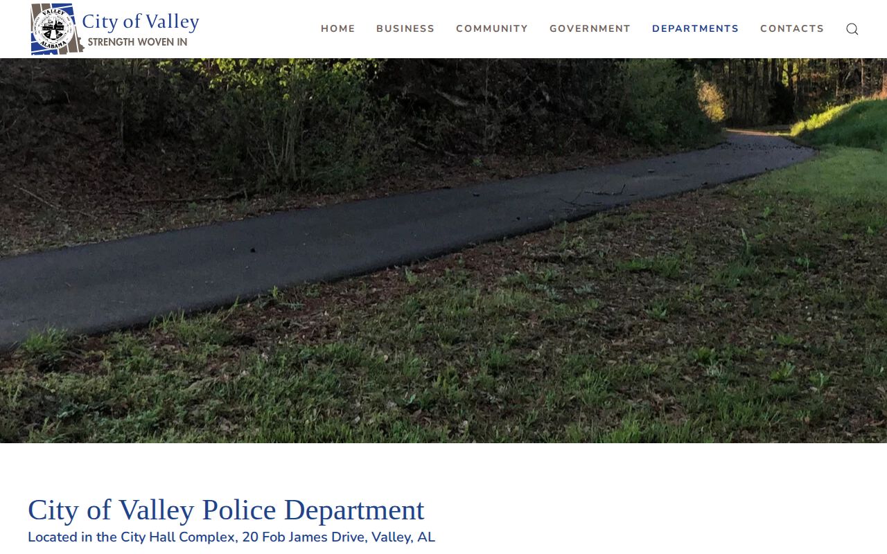 Valley Police Department official page with address and contact